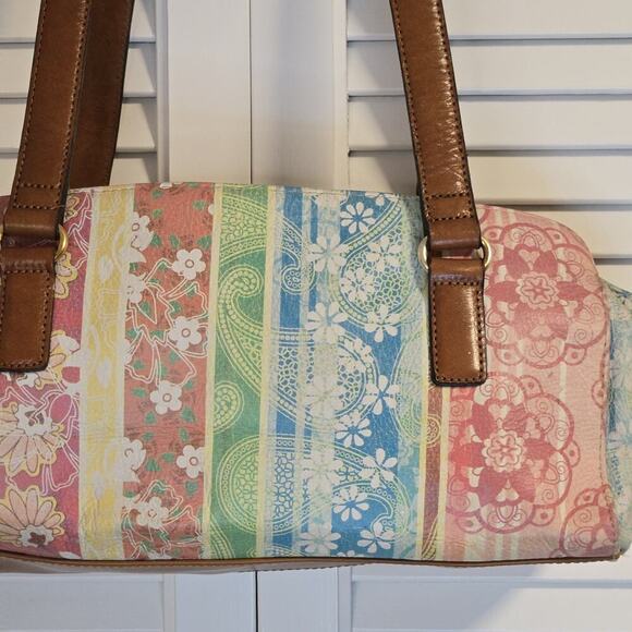 Y2K FOSSIL Rainbow Floral Paisley Shoulder Bag Womens Boho Coronado Vtg Purse - Picture 2 of 10
